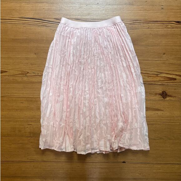 NWT Grace Karin light pink floral pleated elastic waist midi skirt SIZE M - Picture 1 of 6